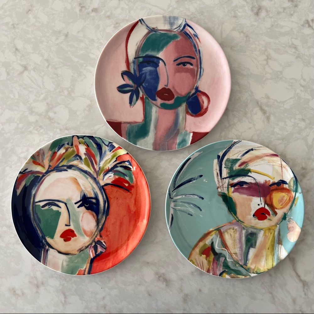 Set of 3 Leslie Weaver dessert plates for Anthropologie NEW/NEVER USED!